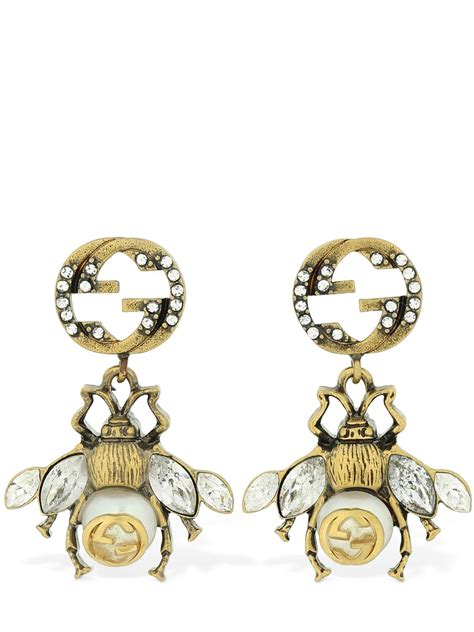 gucci bee earrings with crystals|safety pin earrings Gucci.